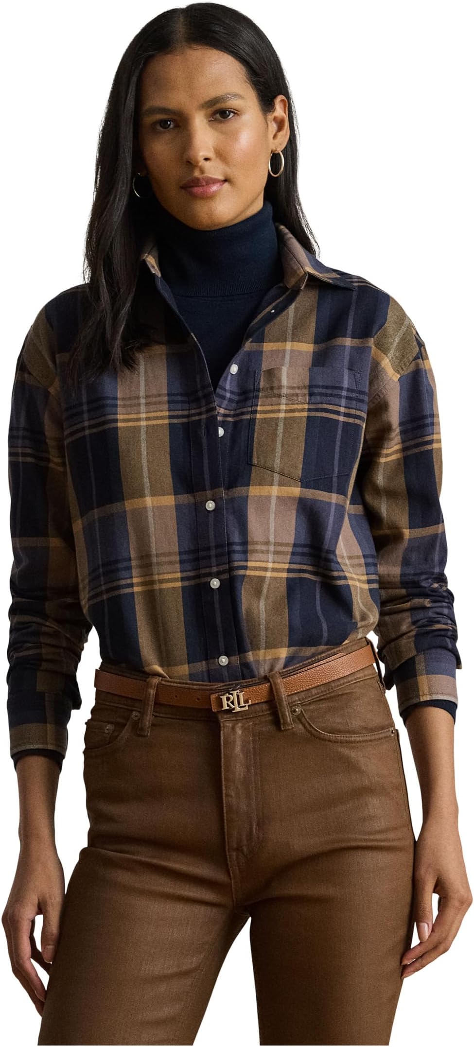 

Рубашка Lauren Ralph Lauren Relaxed Fit Plaid Cotton Twill Shirt, цвет Blue/Tan Multi