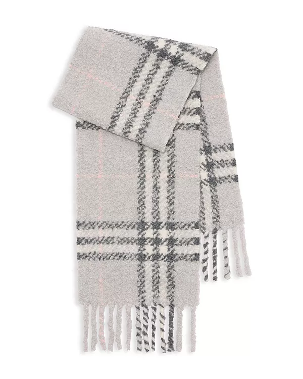 

Клетчатый шарф букле из смесовой шерсти альпаки Burberry, серый