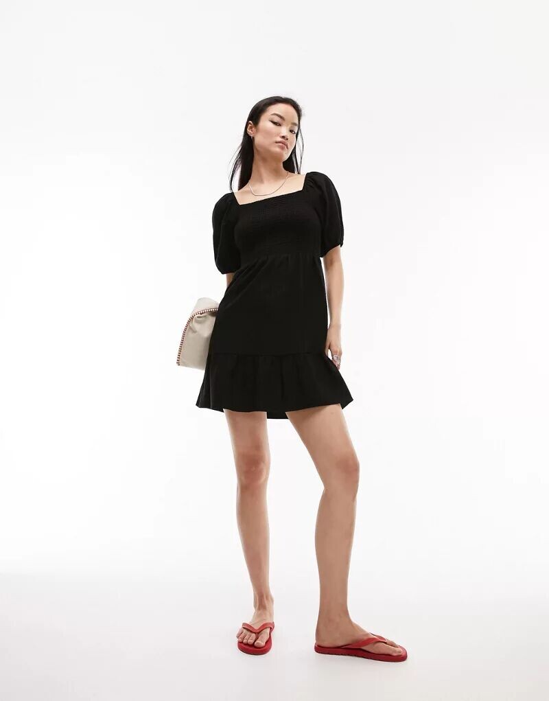 

Черное платье мини со сборками Topshop
