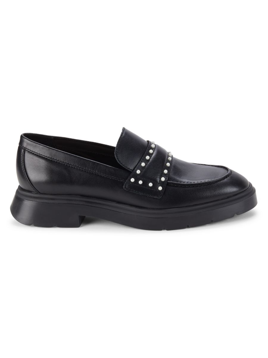 Кожаные мокасины Darcy с заклепками из искусственного жемчуга Stuart Weitzman, черный