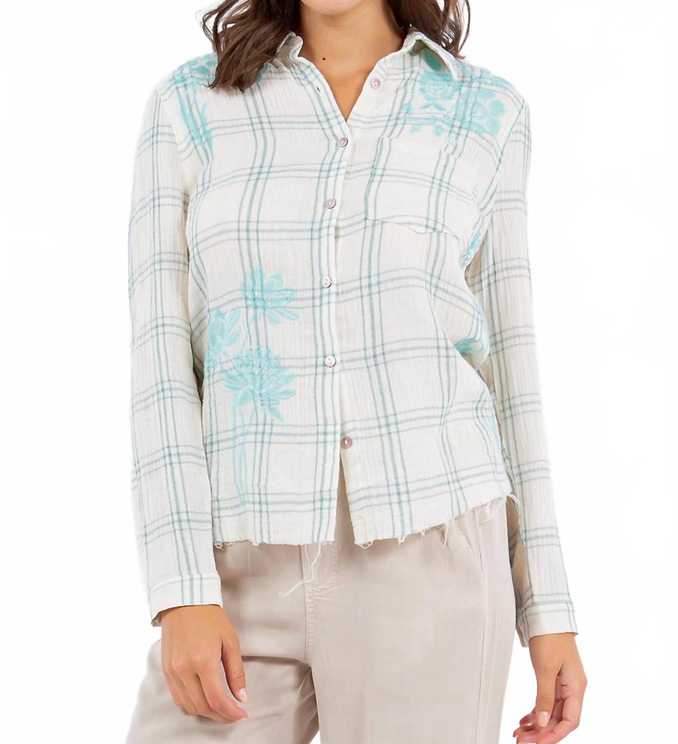 

Двусторонняя вышитая рубашка в клетку цвета аква PAPARAZZI, Aqua