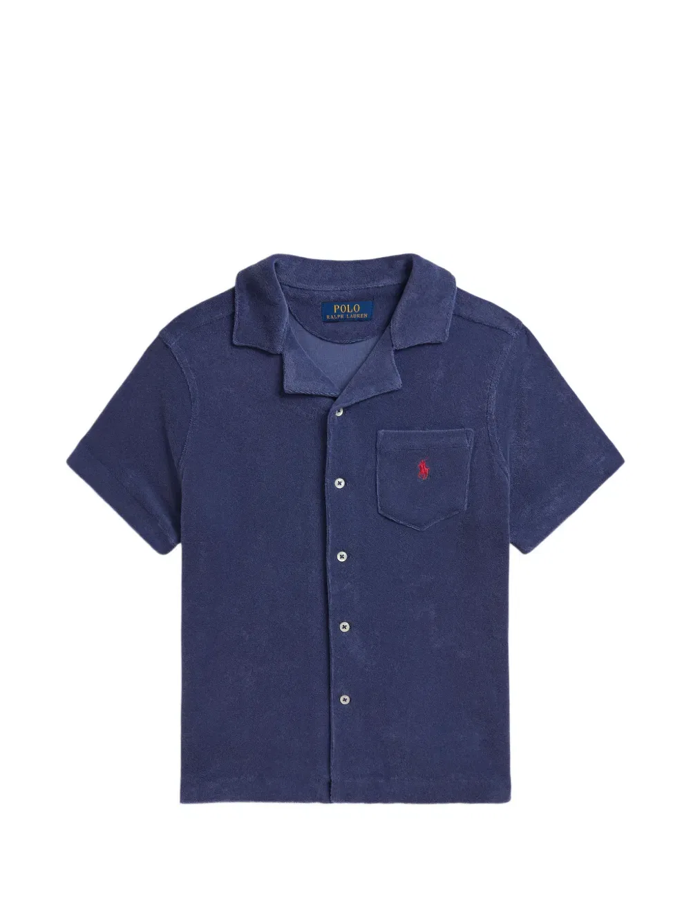 Рубашка с воротником-стойкой из махровой ткани с вышитым логотипом Polo Ralph Lauren Kids, синий