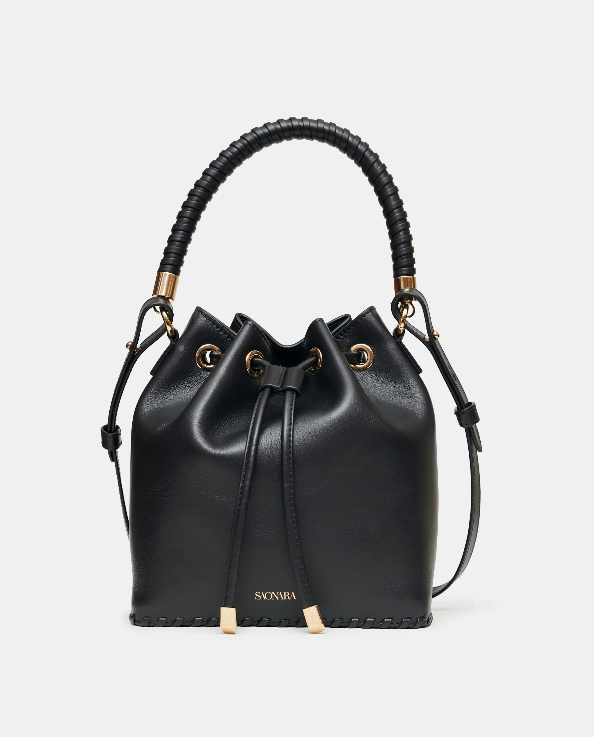 

Большая кожаная сумка-ведро с наплечным ремнем Saonara, черный