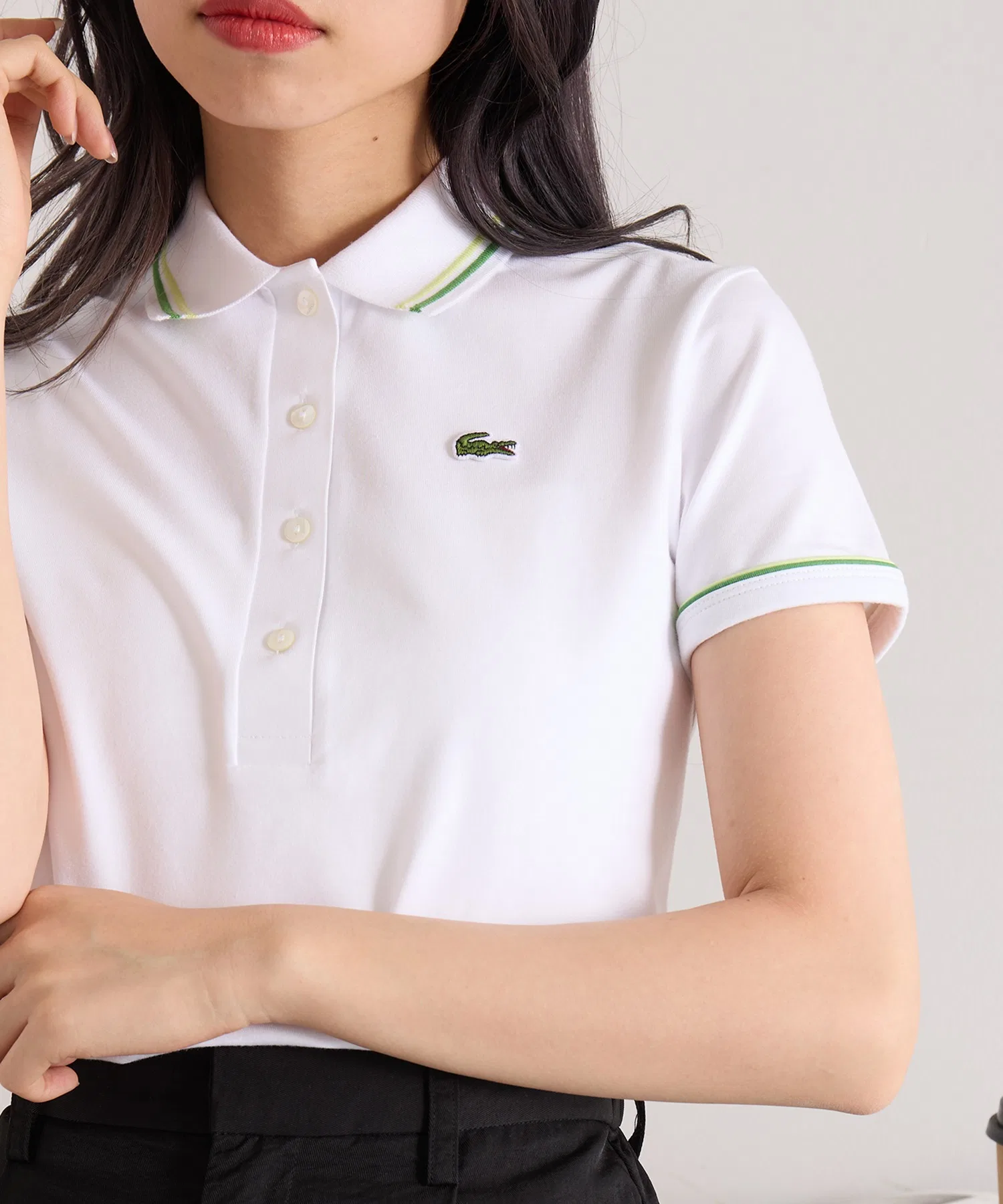 Поло Lacoste DF5284, с двойным логотипом, однотонное, женское