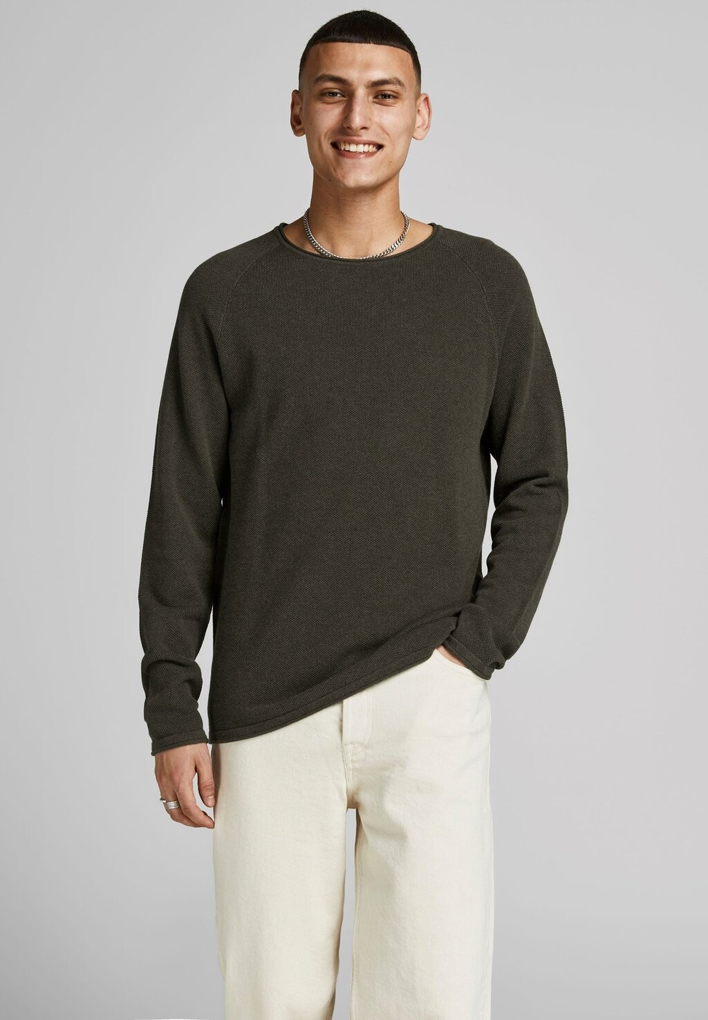 Свитер JJEHILL CREW NECK NOOS Jack & Jones, оливковый ночной меланж