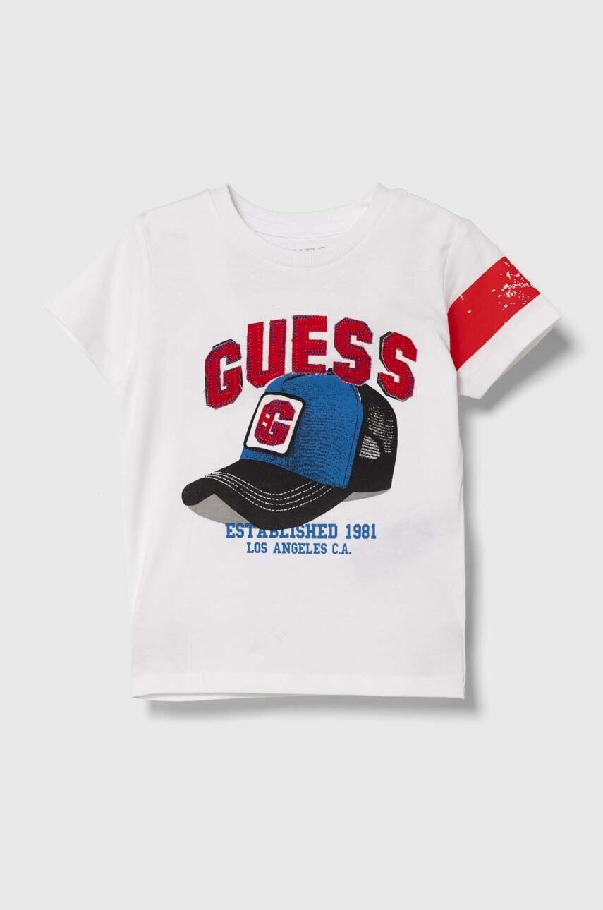 

Детская хлопковая футболка Guess, белый