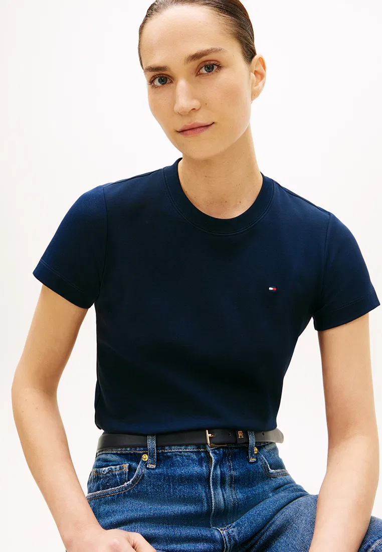 Футболка с круглым вырезом и коротким рукавом, Interlock, TH Mainline Tommy Hilfiger, темно-синий