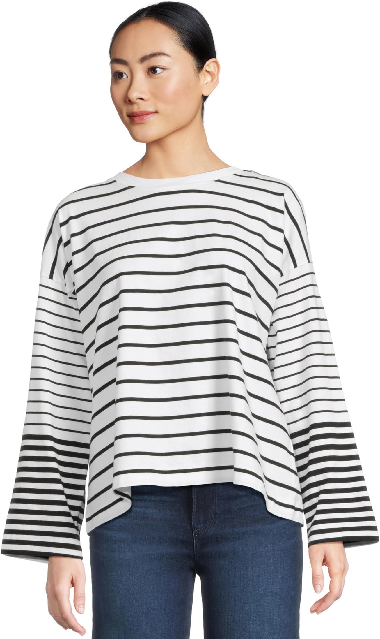 

Футболка Madewell Easy Long Sleeve Tee Stripe, Jet Black