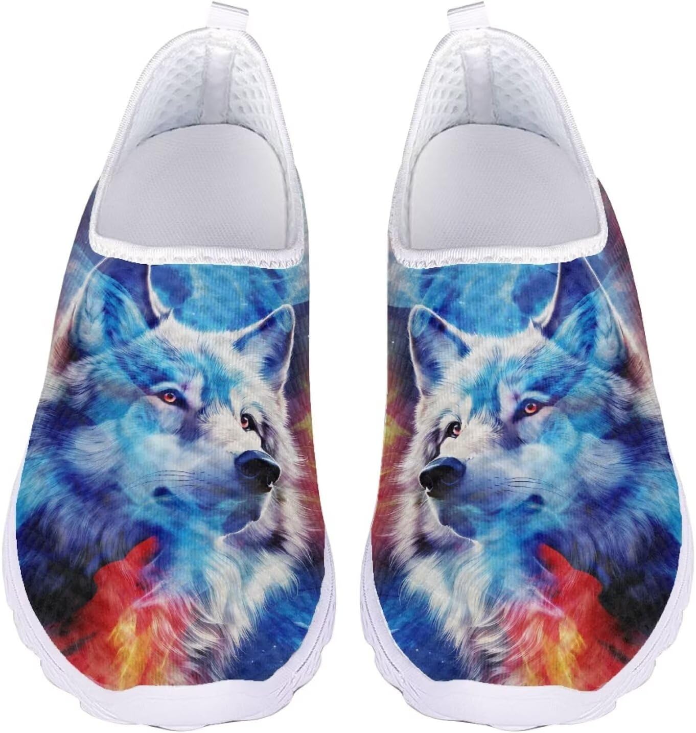 

Мужские модные кроссовки с принтом волка, дышащие, без шнурков, для бега, легкие, с противоскользящей подошвой, для тренировок в спортзале, размер 5-11.5, белая подошва Ocxbuir