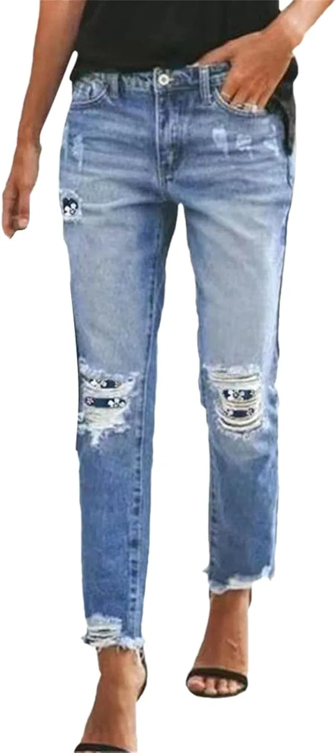 Джинсы boyfriend, рваные, с заниженной талией, navy