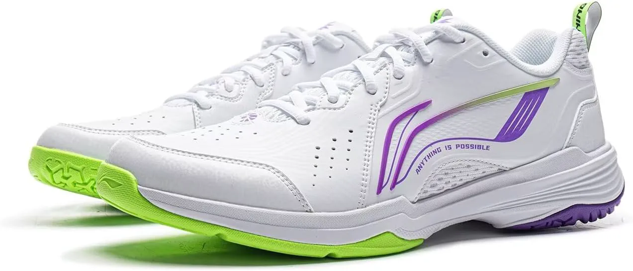 Кроссовки для бадминтона LI-NING Almighty V 2.0 универсальные, противоскользящие, легкие, с пружинящей подошвой, профессиональные тренировочные спортивные кроссовки AYTU001, белый/фиолетовый — фото 2