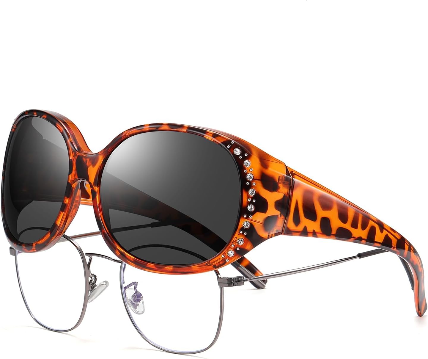 

Женские поляризованные солнцезащитные очки HAOLOTA с блестками, солнцезащитные очки для коррекции зрения, защита от УФ-излучения UV400, L Size Brown Leopard Frame Grey Lens