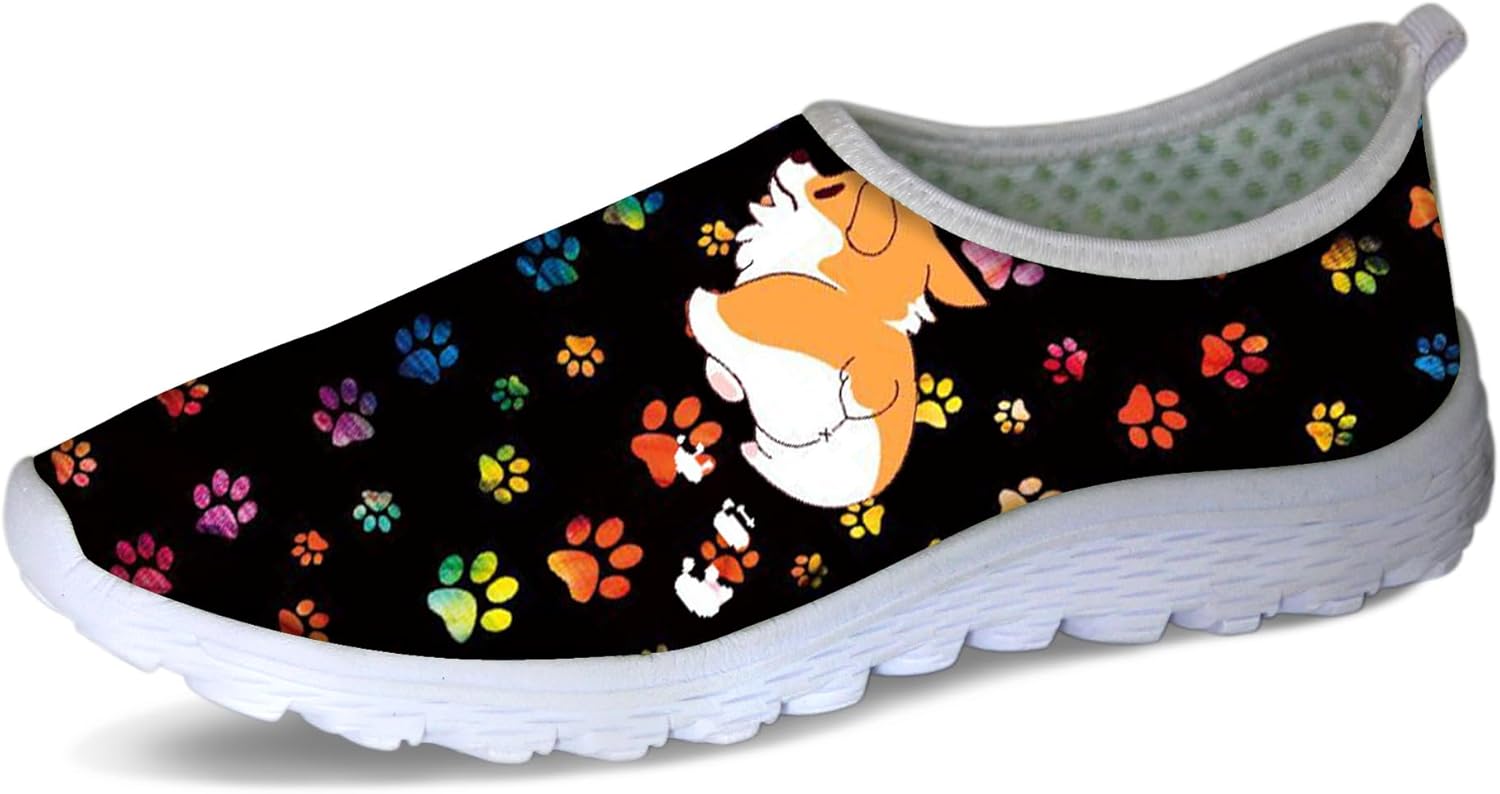 

Женские прогулочные кроссовки Forchrinse Music Note, мужские слипоны GO Walk с мягкой сеткой, легкая рабочая обувь, Corgi Colorful Dog Paw