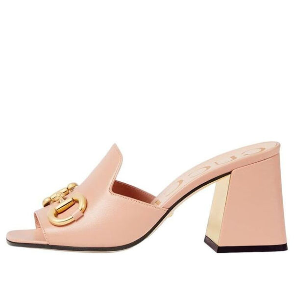 Сандалии slide sanda 75mml with horsebit 'pink leather' Gucci, розовый