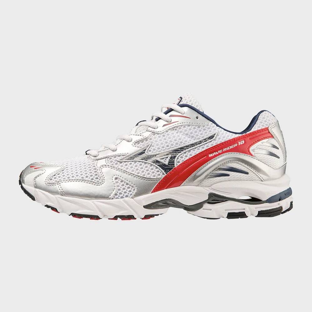 Унисекс кроссовки Wave Rider 10 White Insignia Blue High Risk Red от Mizuno