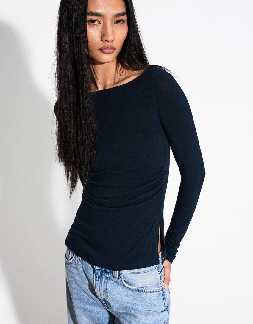 

Футболка с длинным рукавом Bershka, синий