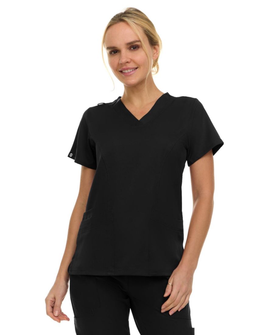 

Женская медицинская блузка Eleanor с тремя карманами, эластичным V-образным вырезом, ярко-розового цвета, размер Medium Medichic, Black