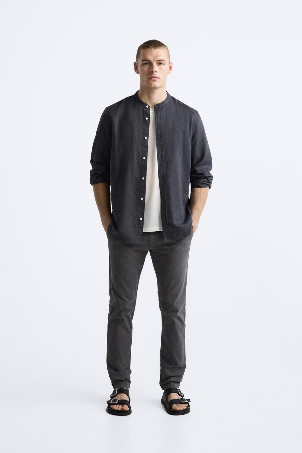

Рубашка из хлопка и льна ZARA, цвет charcoal