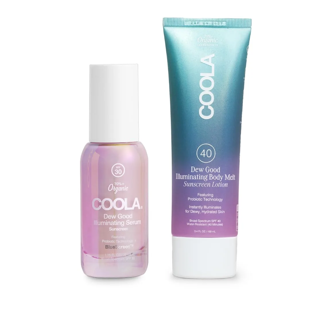 COOLA Organic Dew Good Illuminating Probiotic Serum with SPF 30, Dermatologist tested Sunscreen with Plant-Derived BlueScreen Digital De-Stress Technology, 1.15 Fl Oz