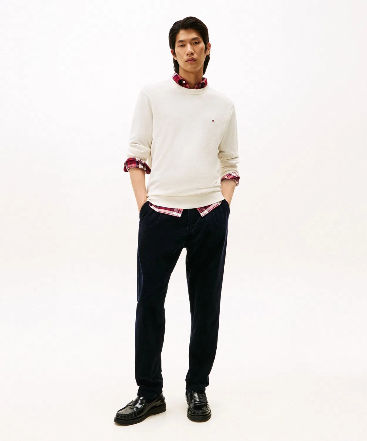 Свитер Tommy Hilfiger из хлопка, шелка и кашемира, круглый вырез, темно-синий — фото 3