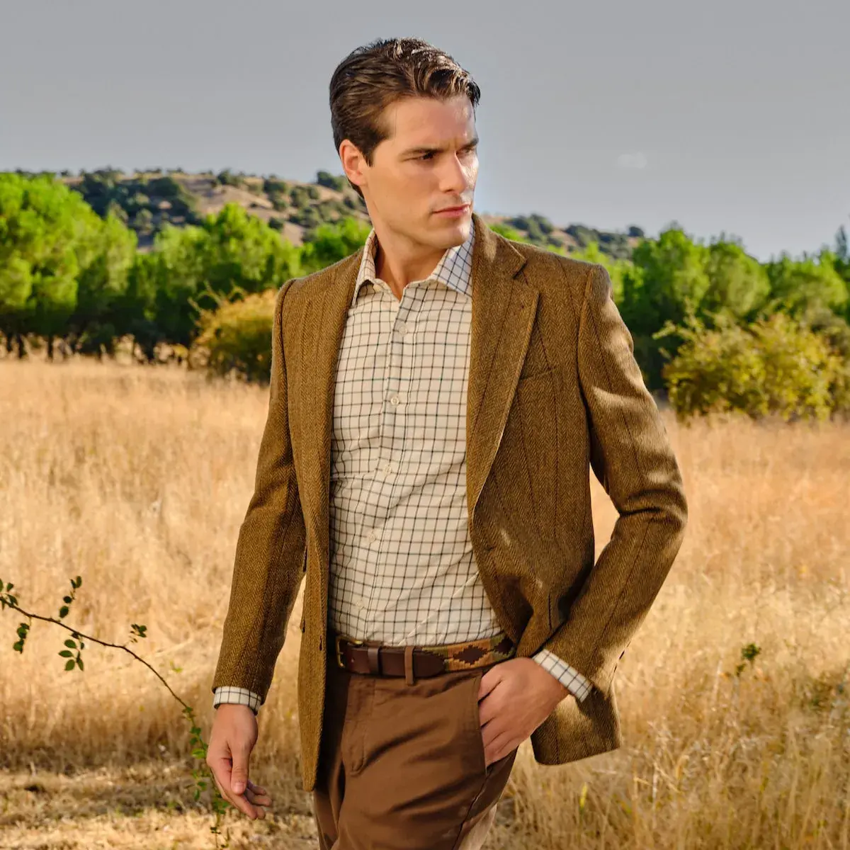 

Мужская рубашка в клетку бежевого цвета Verhunt