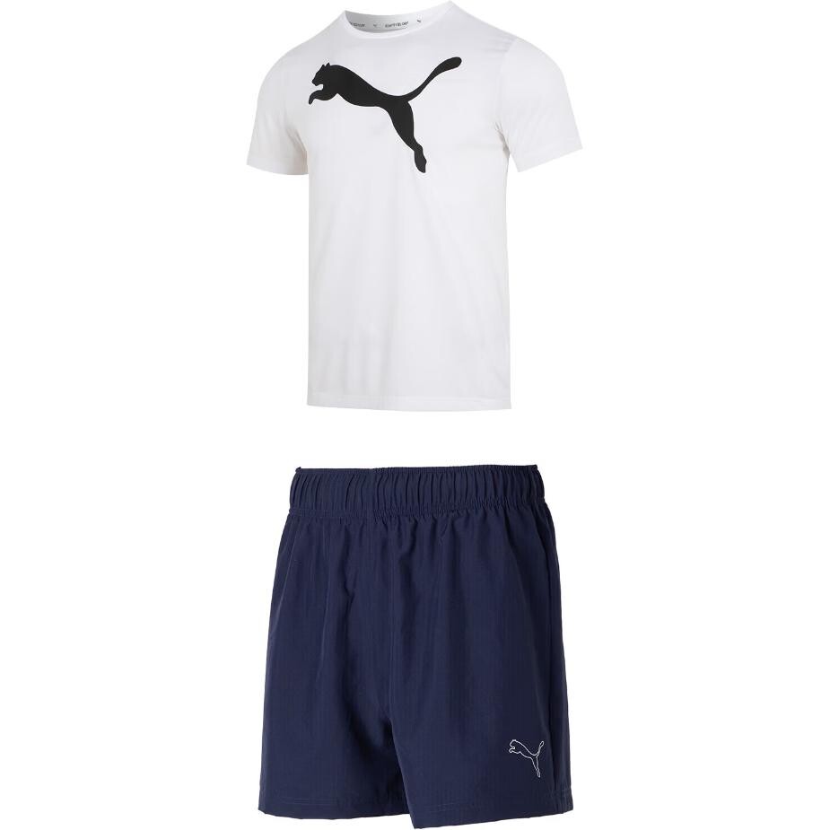 

Повседневный спортивный мужской комплект: белый топ + толстые синие шорты Puma, белый