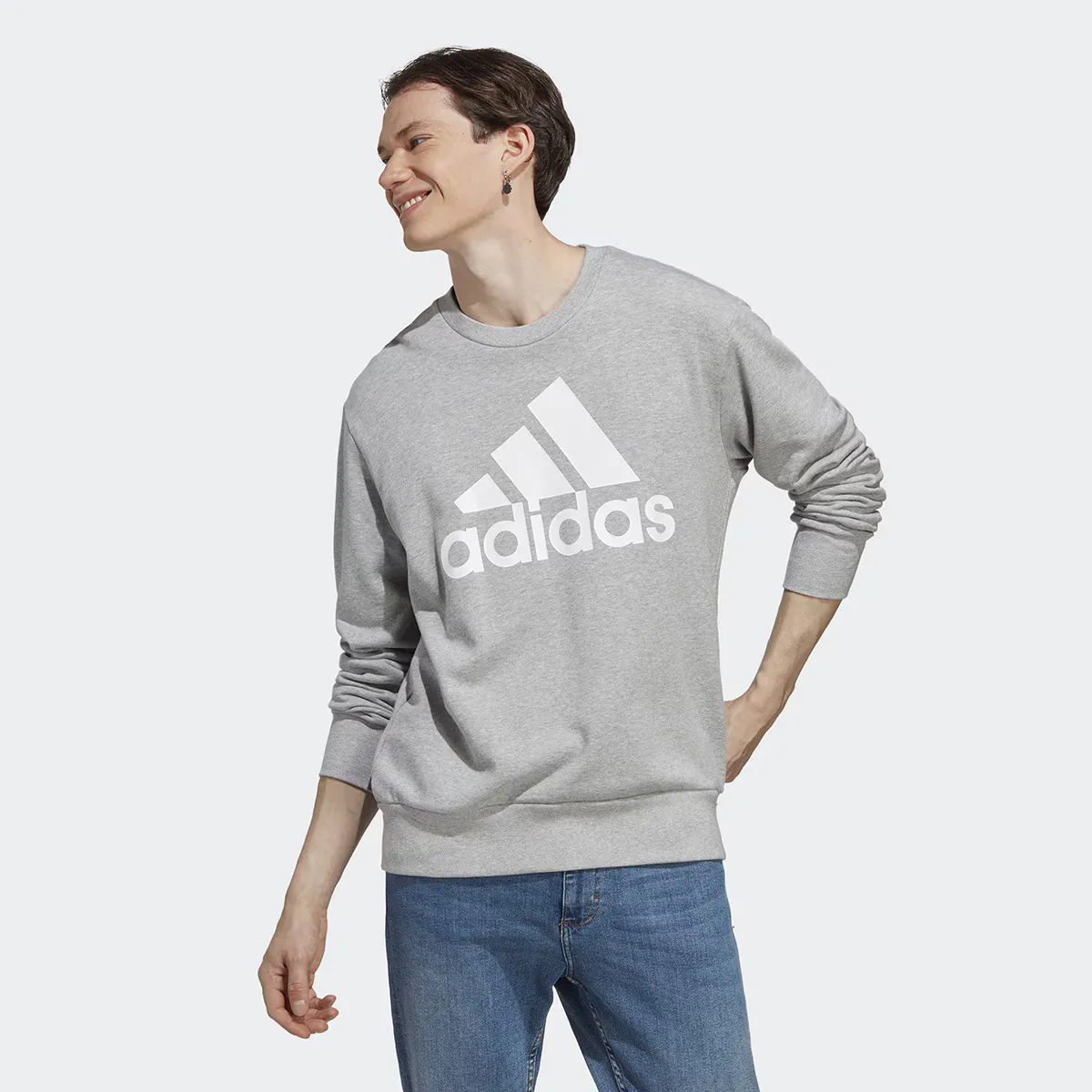 

Мужская Essentials Французская махровая толстовка с большим логотипом Adidas, серый