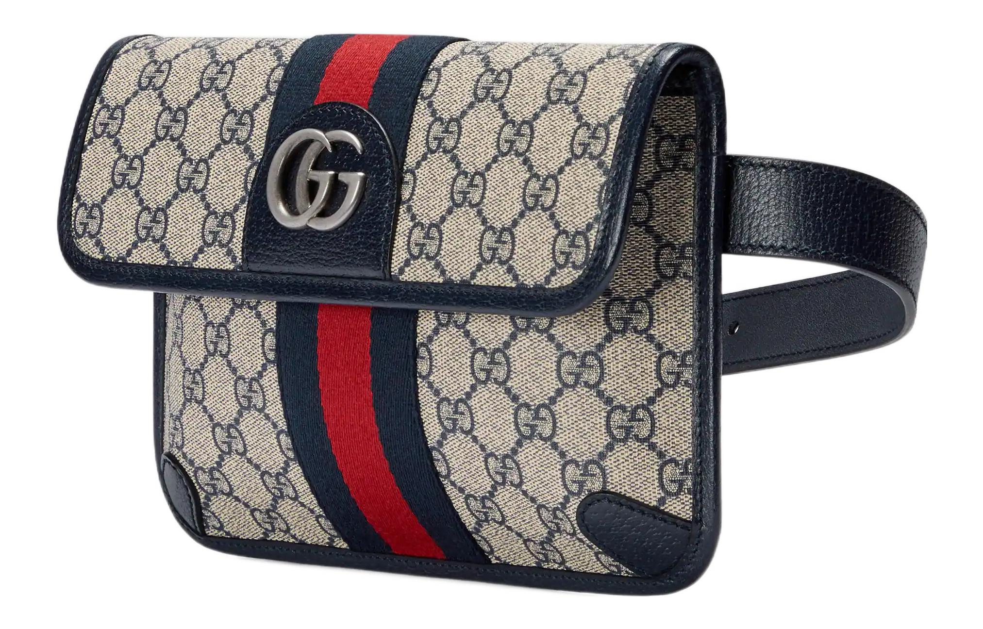 GUCCI Кожаный поясной рюкзак Ophidia синий бежевый — фото 3