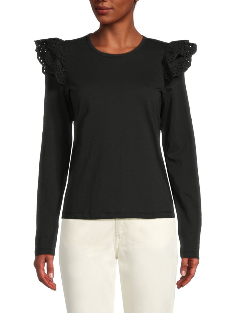 

Топ с оборками и люверсами на рукавах Joe's Jeans, черный