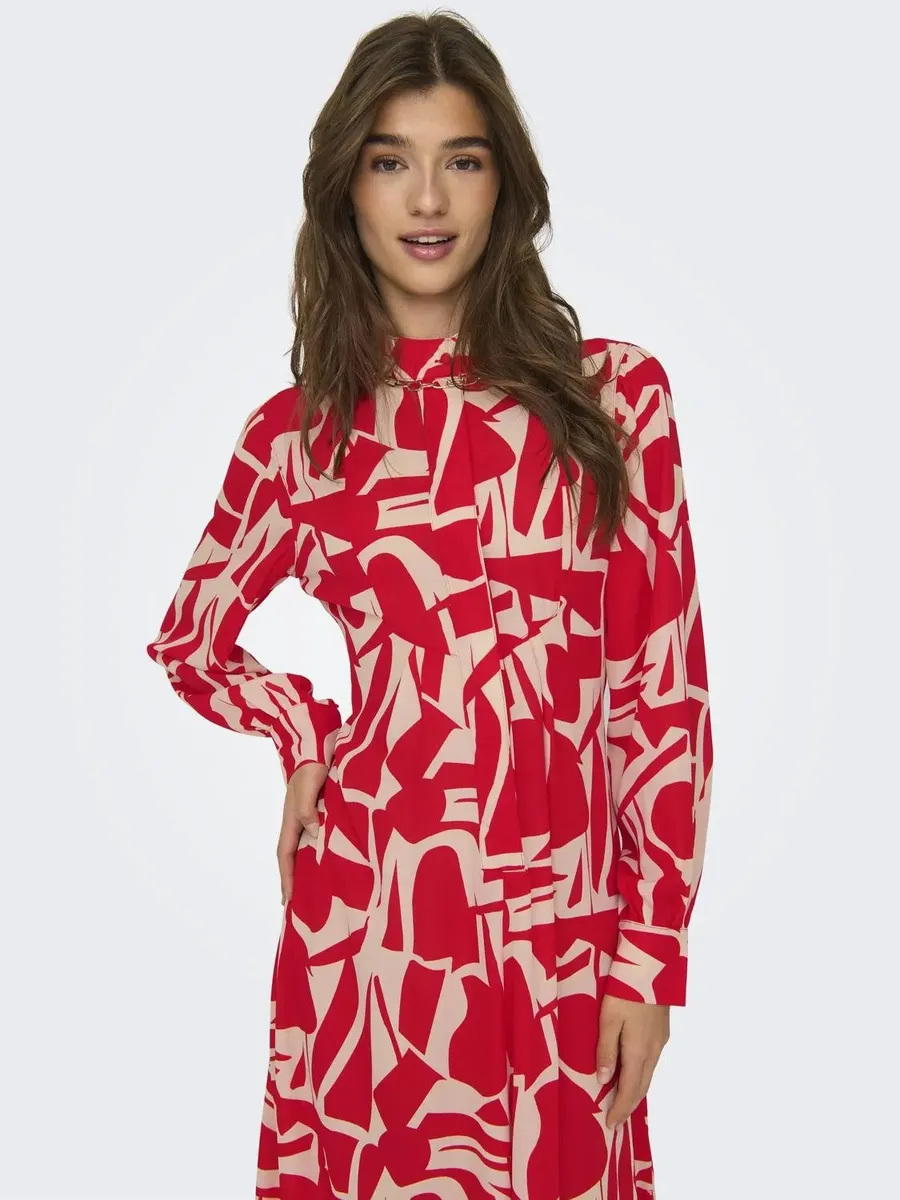 

Only платье макси "ONLHELENA LIFE L/S MAXI DRESS PTM", цвет Flame Scarlet Aop:City Graphic