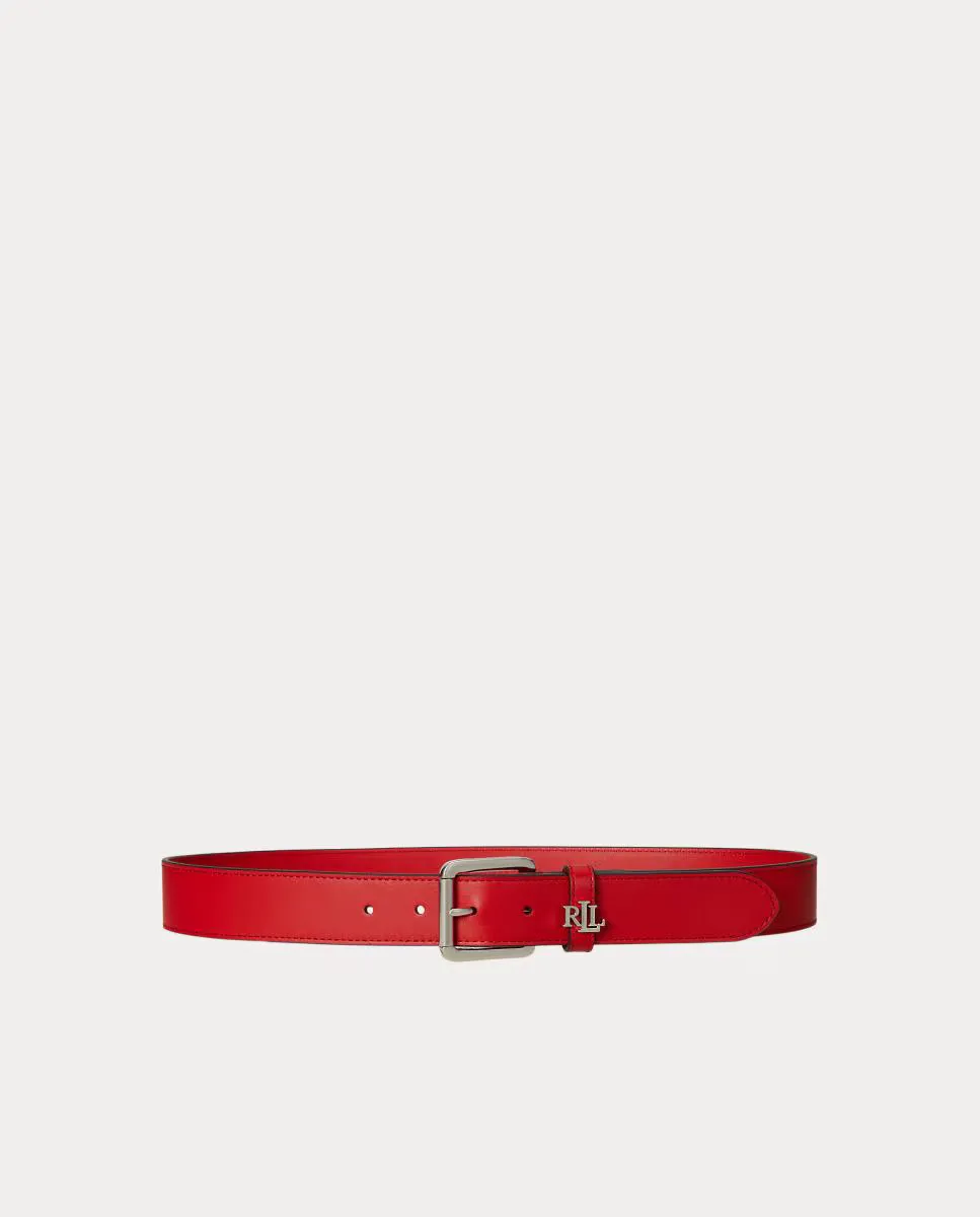 

Женский кожаный ремень с серебряной пряжкой Lauren Ralph Lauren, красный