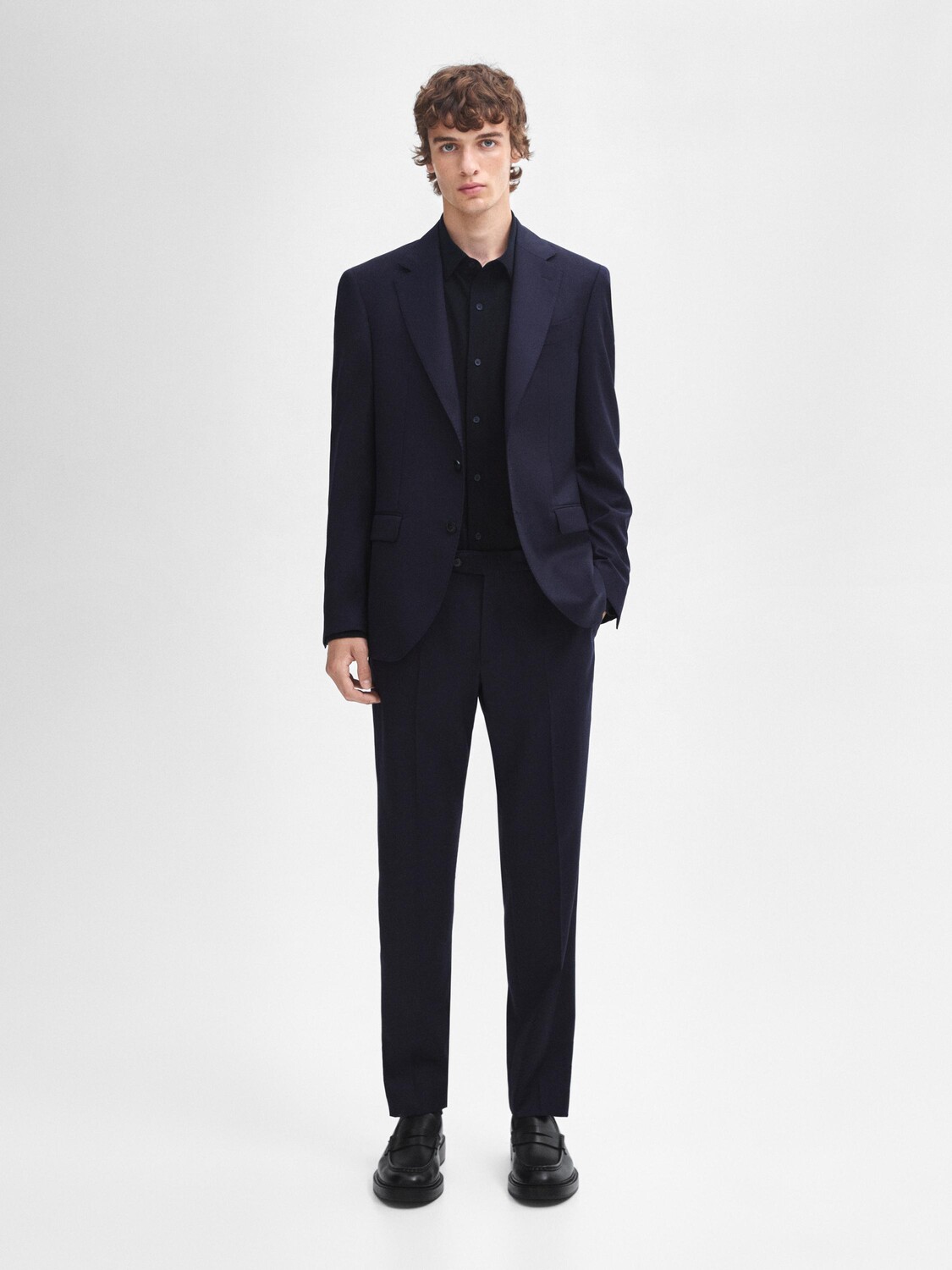 

100% шерстяные брюки с микро-ёлочкой Massimo Dutti, синий