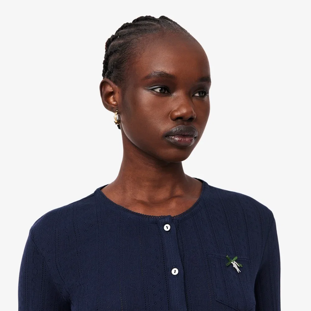 Кардиган Lacoste с ажурным узором и бантом, тёмно-синий — фото 2