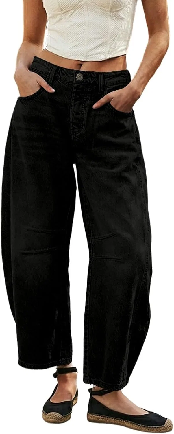 Джинсы boyfriend wide leg, Barrel Jeans, черный
