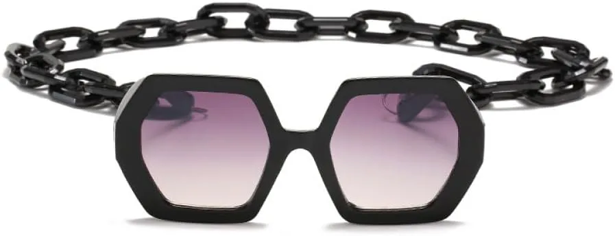 

Женские солнцезащитные очки в стиле панк, квадратные, винтажные, с уникальной цепочкой, многоугольные, большие, с защитой от УФ-излучения UV400 MTZJH, Black Gray