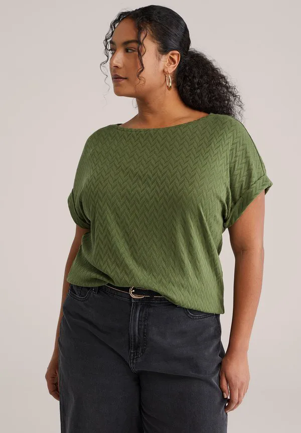 

Базовая футболка curve We Fashion, Olive Green, Серый, Базовая футболка curve We Fashion, Olive Green