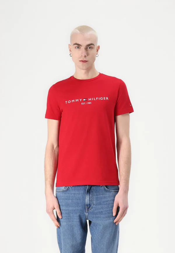 Футболка с вышитым логотипом, облегающая футболка с принтом. Tommy Hilfiger, Medium Red