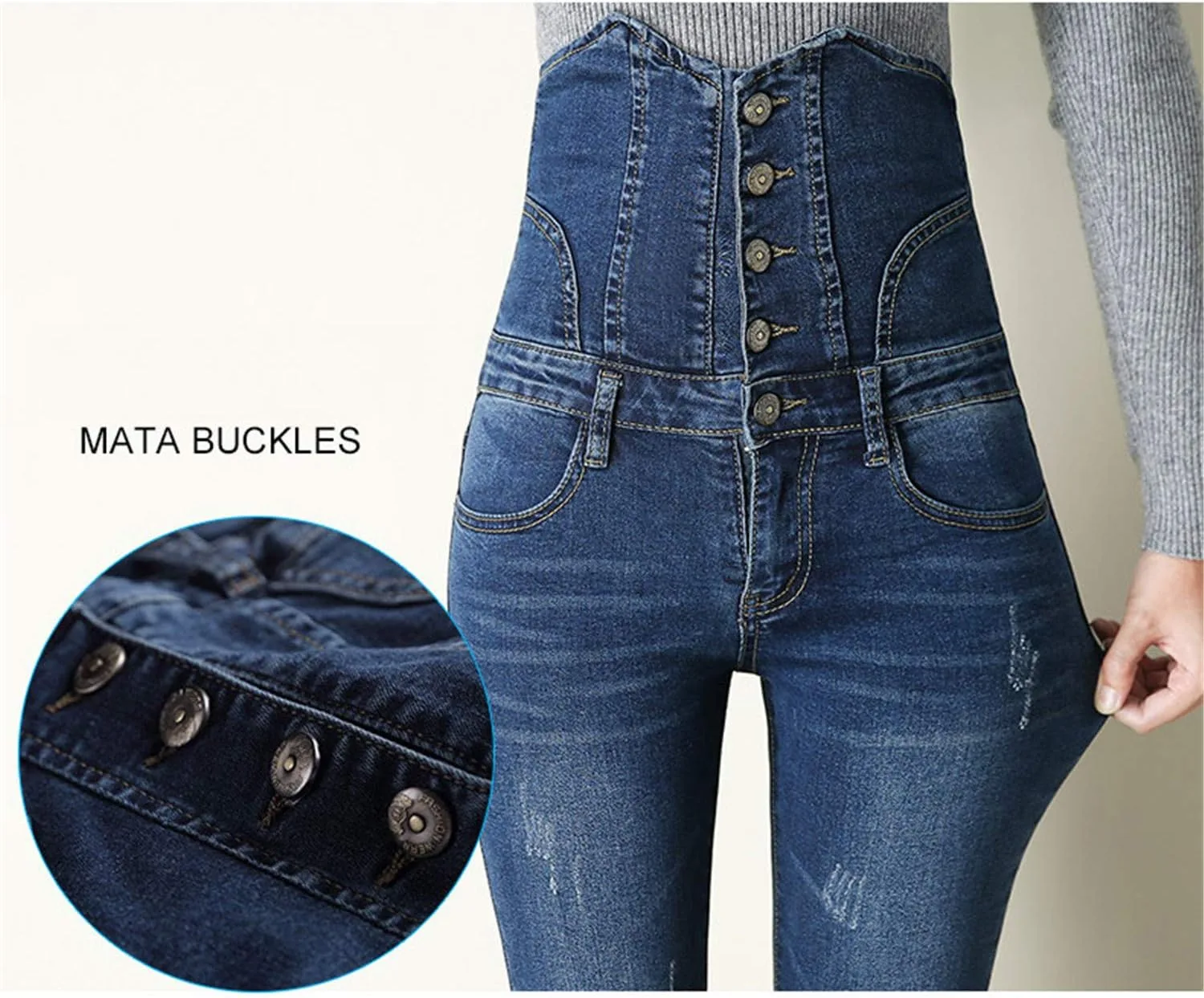 Andongnywell женские скинни джинсы супер высокая посадка stretch slim деним — фото 3