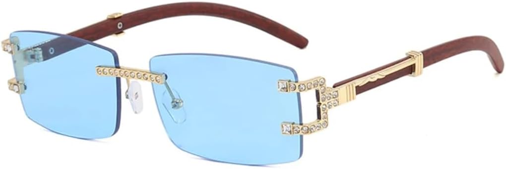 

Солнцезащитные очки без оправы со стразами для женщин в стиле панк, солнцезащитные очки для мужчин, очки для вождения, дорожные очки, защита от УФ-излучения UV400 VVTWSSW, Gold Blue