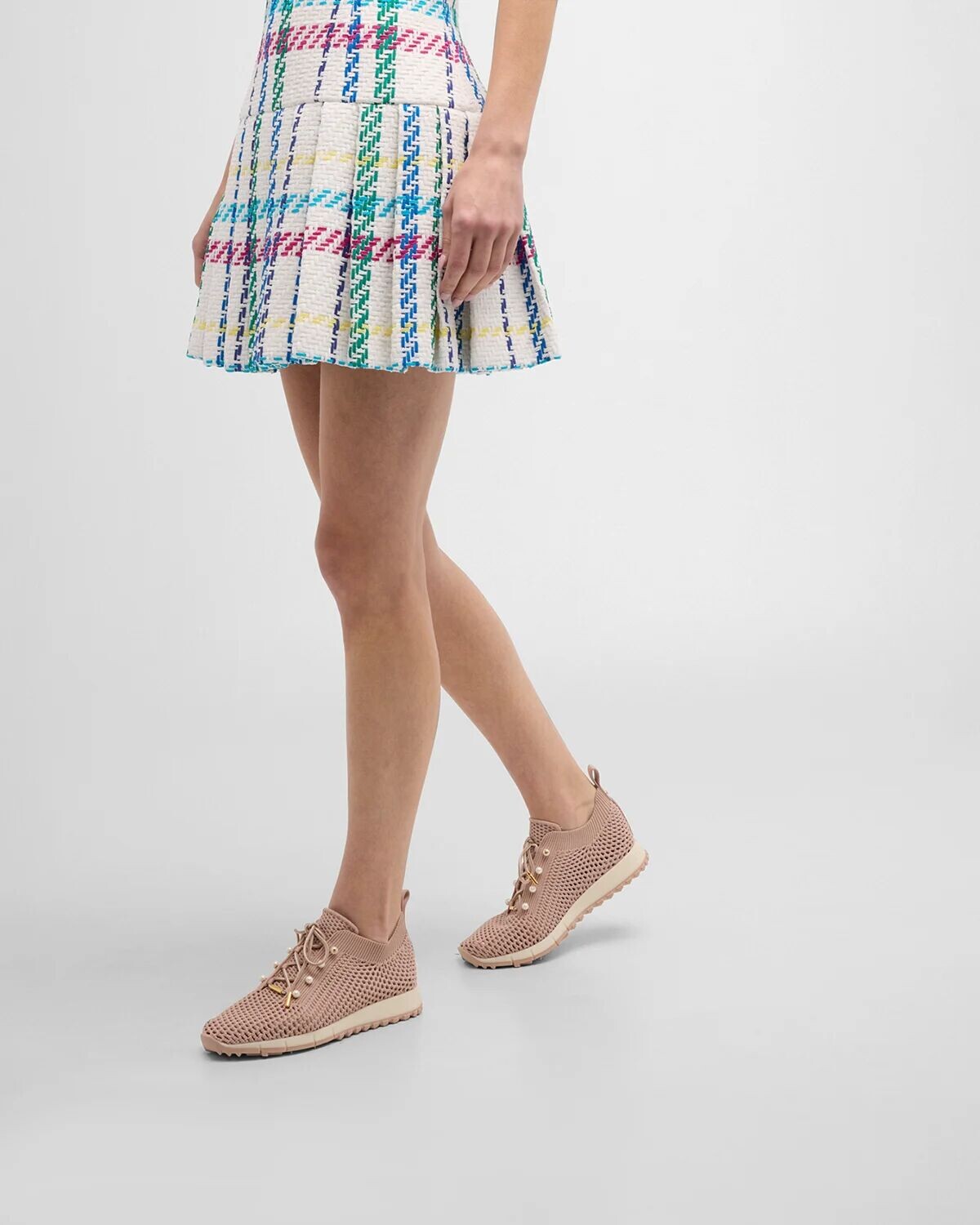 Вязаные жемчужные кроссовки на шнуровке Veles Jimmy Choo, цвет Macaron Multi — фото 3