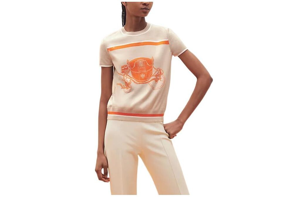 

Свитер женский Hermes кашемировый, белый / оранжевый