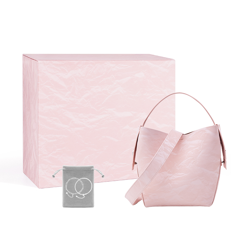 

HE BAO BAO Сумка через плечо из искусственной кожи персикового розового цвета, New Chinese Style Peach Pink Bucket Bag+Box