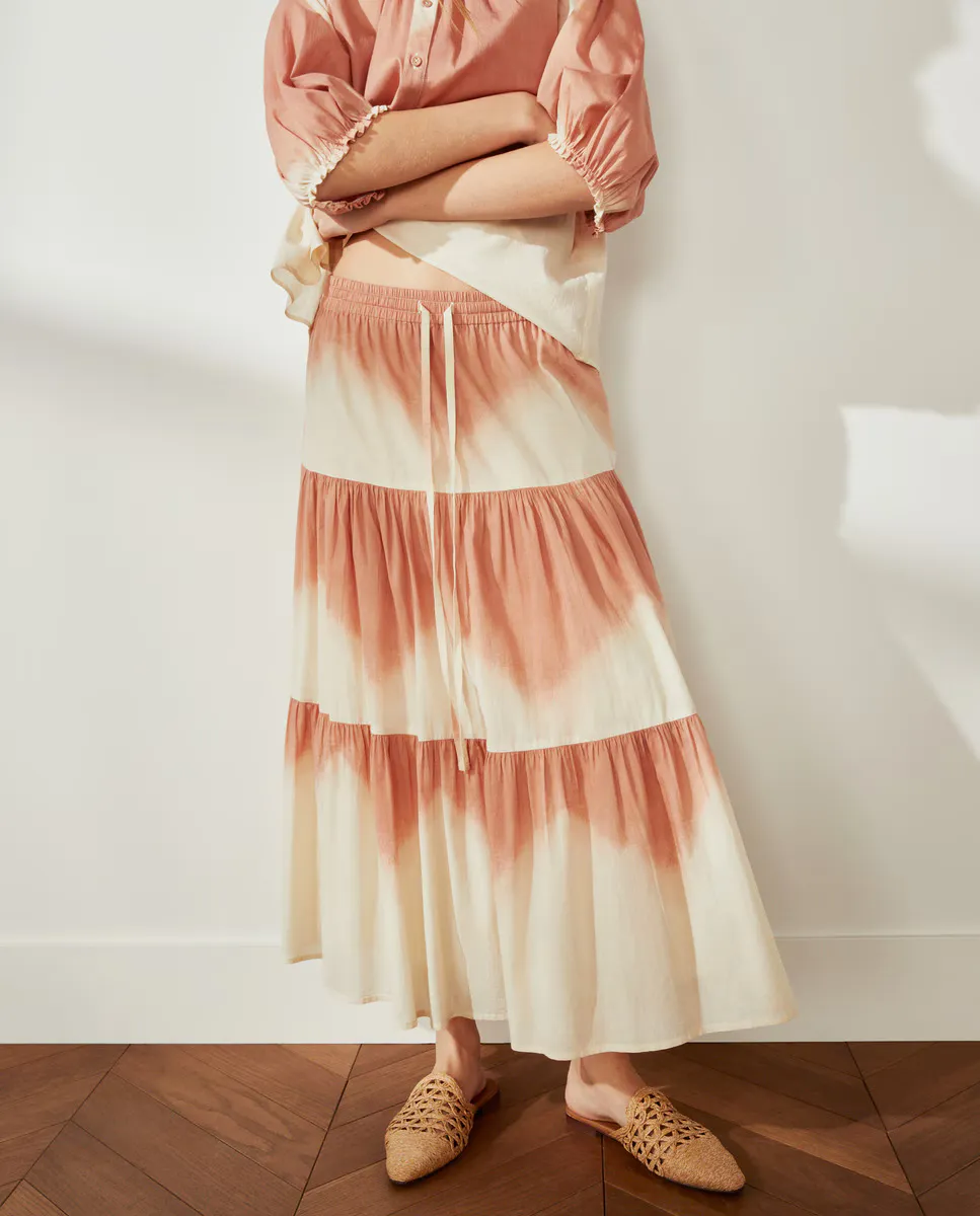 

Длинная юбка с принтом тай-дай Southern Cotton, розовый