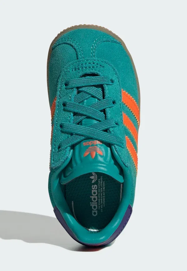 Детские кроссовки Gazelle Adidas Originals, чистый бирюзовый, оранжевый, фиолетовый — фото 3