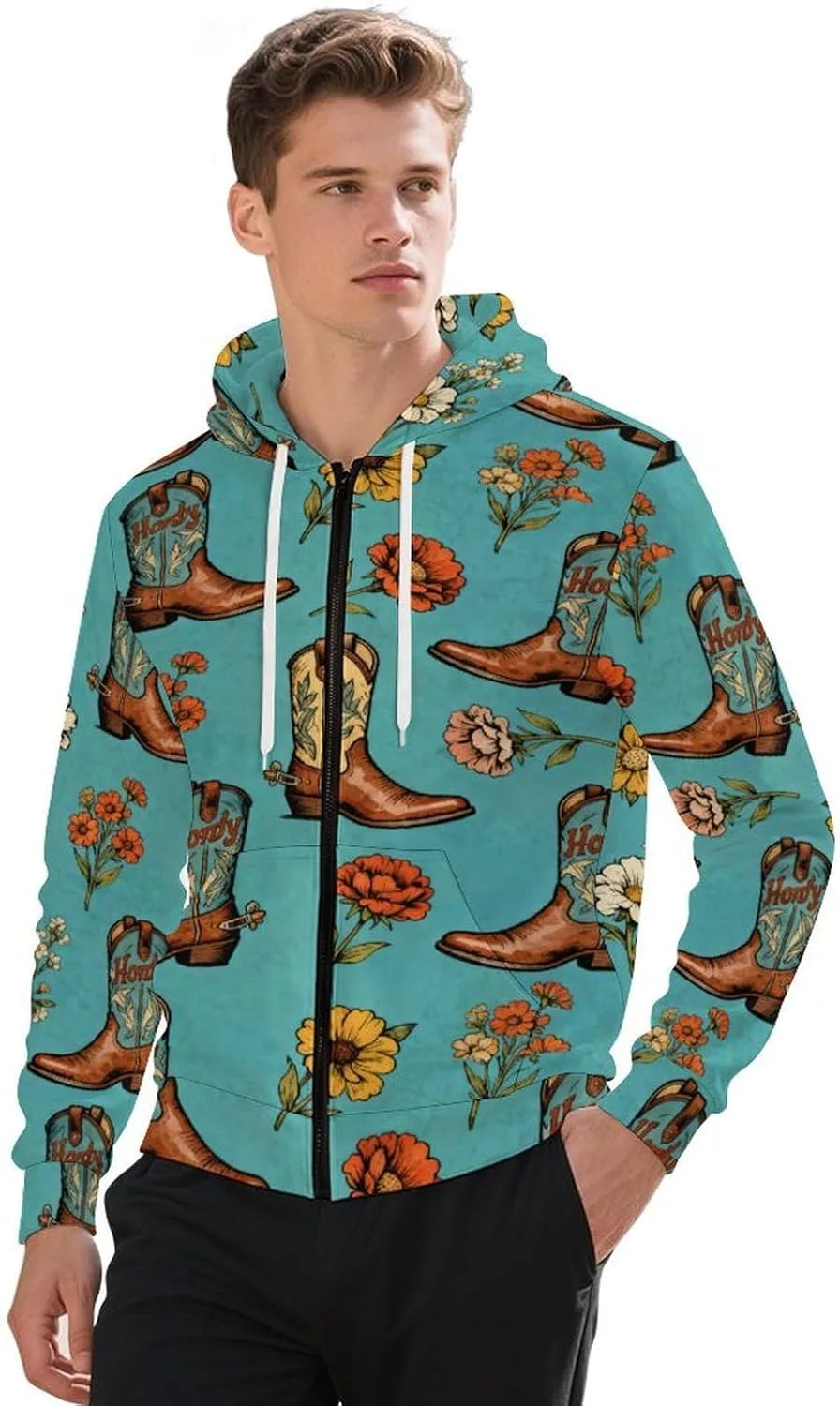 

Толстовка с капюшоном на молнии для мужчин Cowboy Boots Floral GemGam