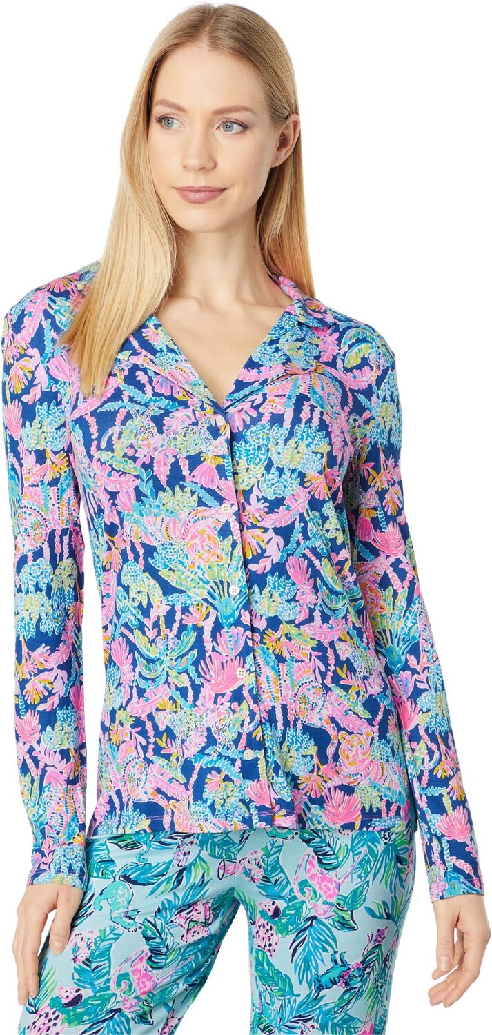

Домашний топ Lilly Pulitzer Pj Knit Long Sleeve Button-Up Top, цвет Oyster Bay Navy Seen and Herd Knit