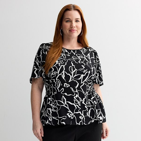 

Блузка с затяжкой и рукавами-крылышками Plus size Nine West, Black Josefina Floral