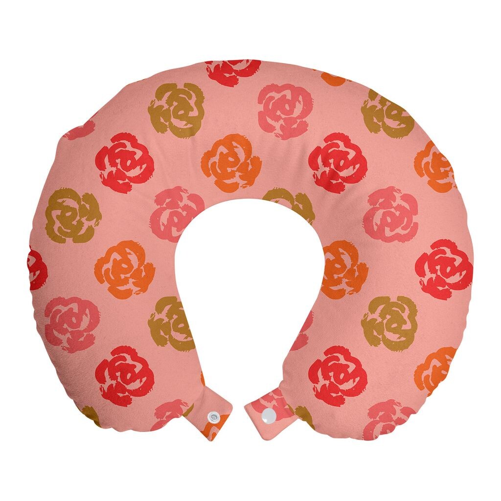 

ABAKUHAUS Flowers Дорожная подушка для шеи, Grunge Love Rose Blossoms, Пенопластовые дорожные принадлежности для самолета и автомобиля, 30x30 см, Коралловый киноварь