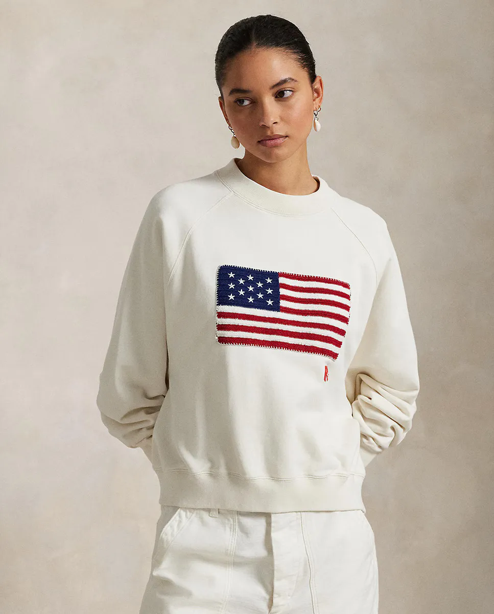 

Женская хлопковая толстовка с американским флагом Polo Ralph Lauren, белый
