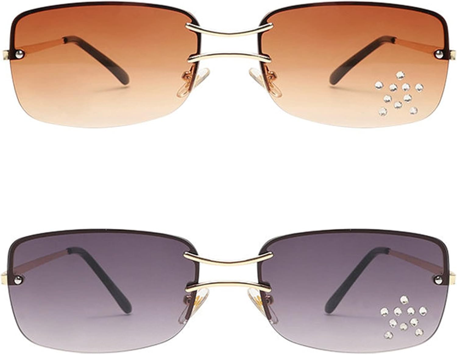 

Willochra Модные солнцезащитные очки без оправы для женщин, роскошные солнцезащитные очки с бриллиантами, прямоугольные солнцезащитные очки, тренды, пентаграмма, солнцезащитные очки, 2pcs-black&brwon